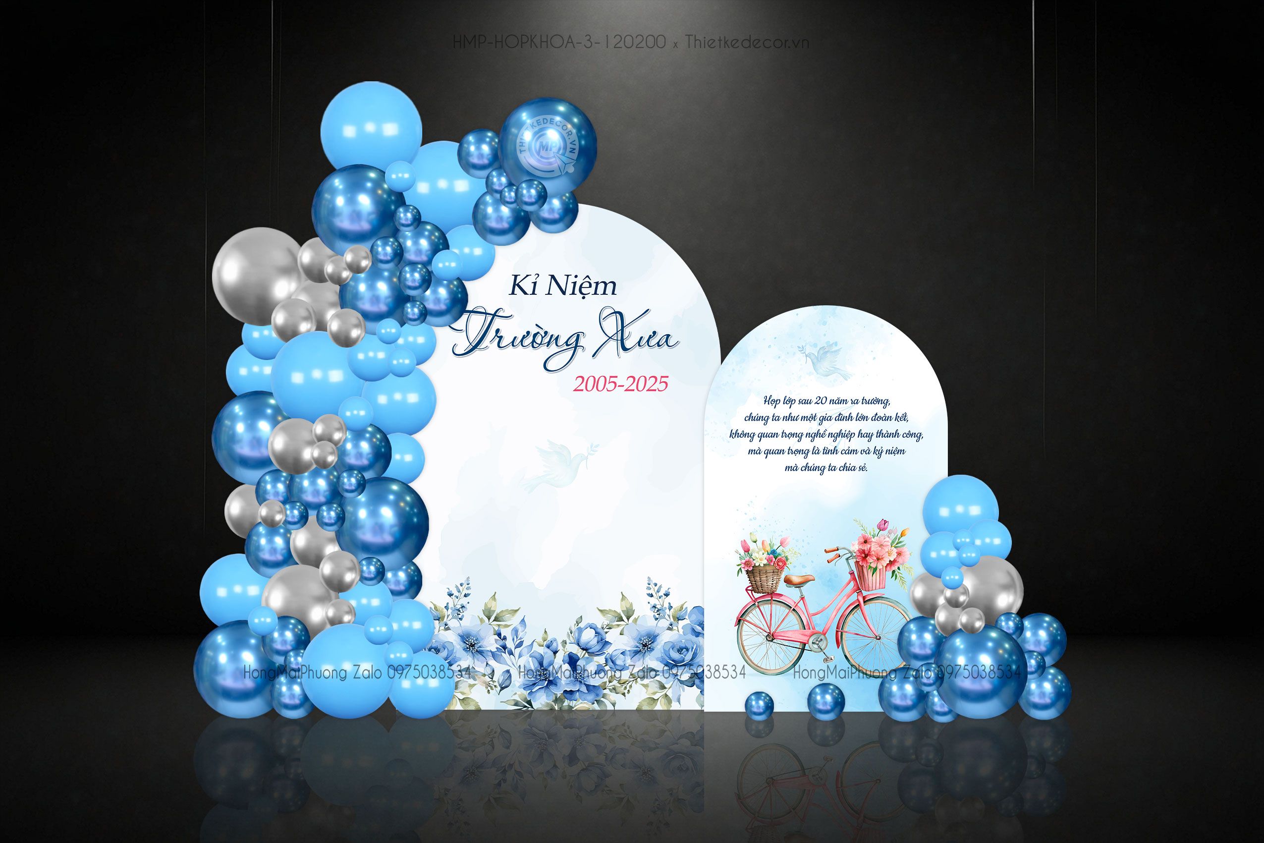 Backdrop họp lớp kỉ niệm trường xưa tone xanh